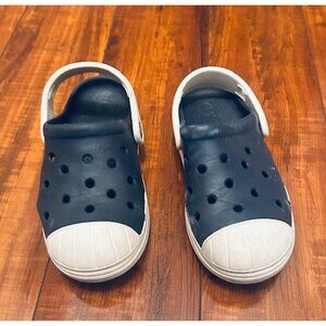 Crocs Kids Navy & White Classic Breathable Clogs w/ Adjustable Heel Straps Sz 13